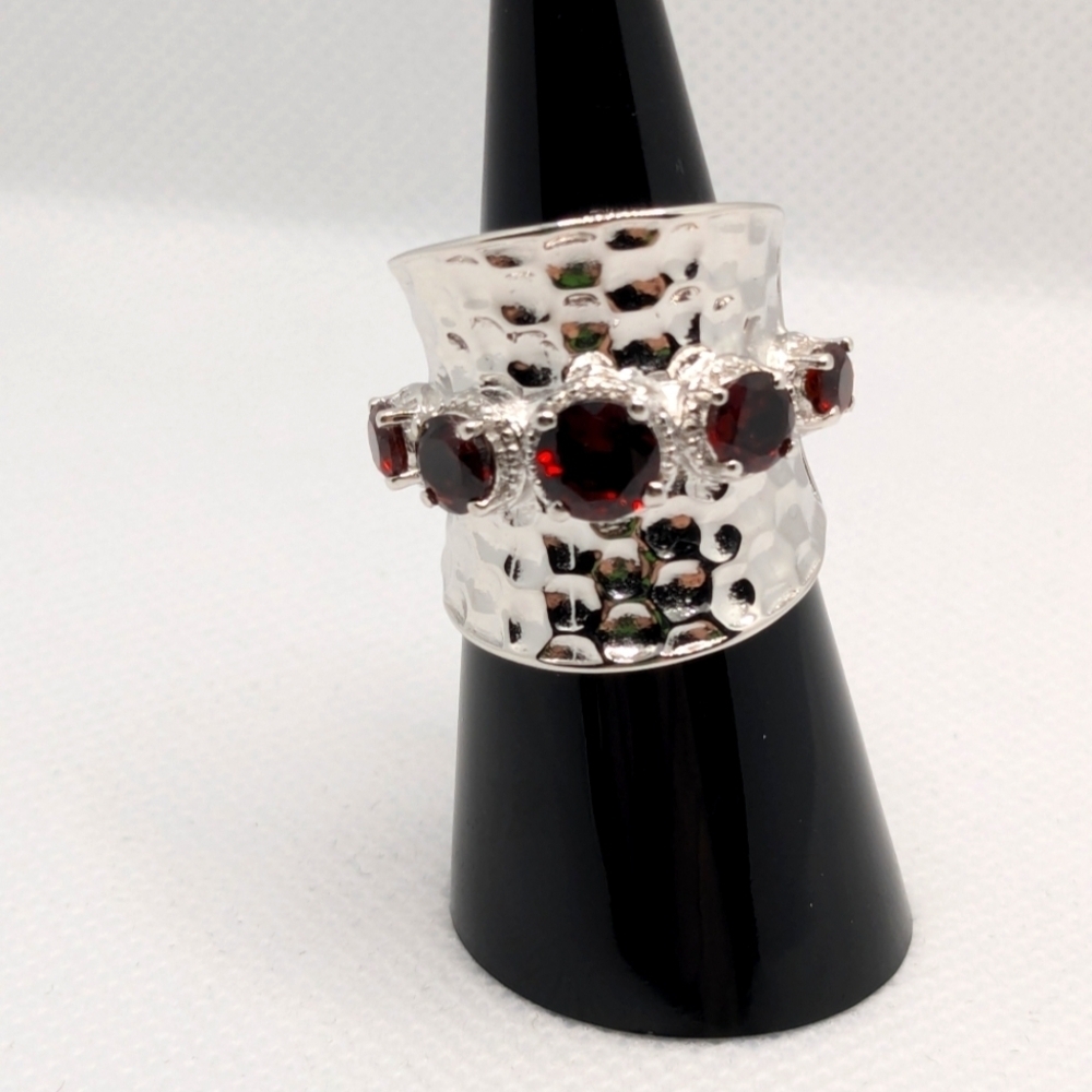 New with Tag Karis STS Mozambique Garnett on a Platinum Over Brass Ring Size 6